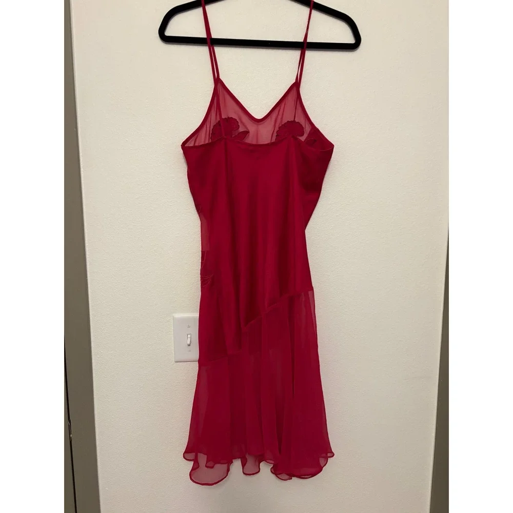 VTG Victoria's Secret Red Satin Mesh Floral Slip Dress Romantic Lace ethereal a5